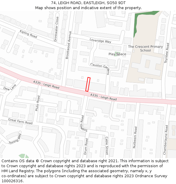 74, LEIGH ROAD, EASTLEIGH, SO50 9DT: Location map and indicative extent of plot