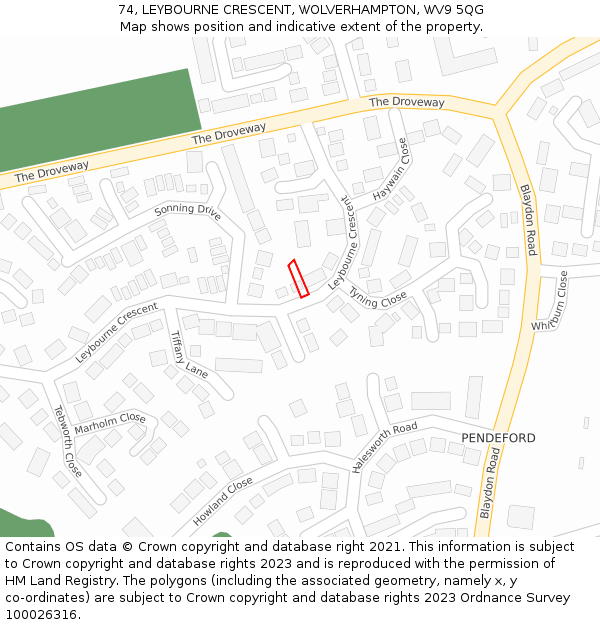 74, LEYBOURNE CRESCENT, WOLVERHAMPTON, WV9 5QG: Location map and indicative extent of plot