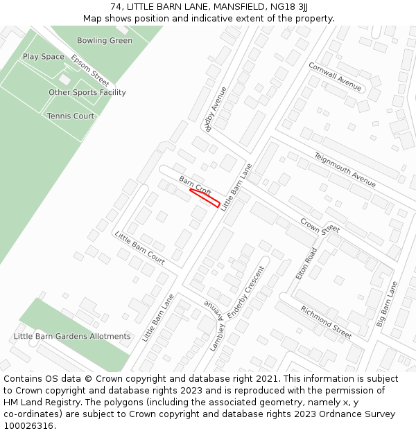 74, LITTLE BARN LANE, MANSFIELD, NG18 3JJ: Location map and indicative extent of plot