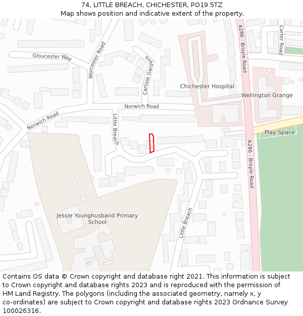 74, LITTLE BREACH, CHICHESTER, PO19 5TZ: Location map and indicative extent of plot