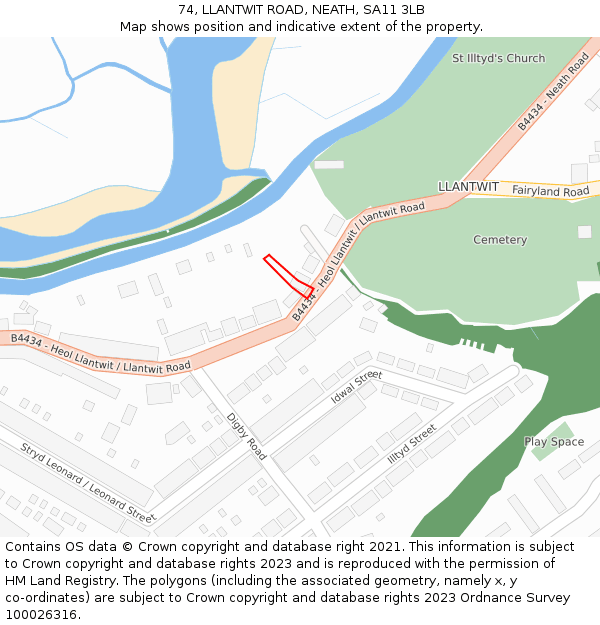 74, LLANTWIT ROAD, NEATH, SA11 3LB: Location map and indicative extent of plot