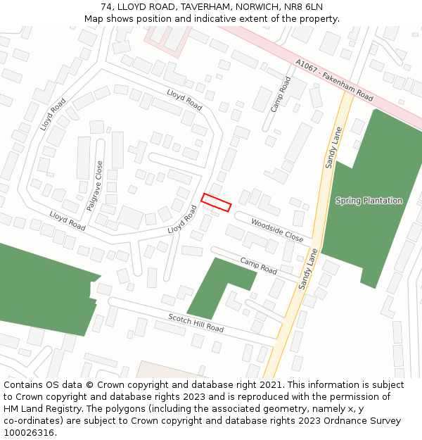 74, LLOYD ROAD, TAVERHAM, NORWICH, NR8 6LN: Location map and indicative extent of plot