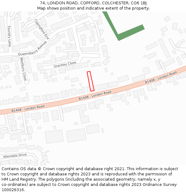 74, LONDON ROAD, COPFORD, COLCHESTER, CO6 1BJ: Location map and indicative extent of plot