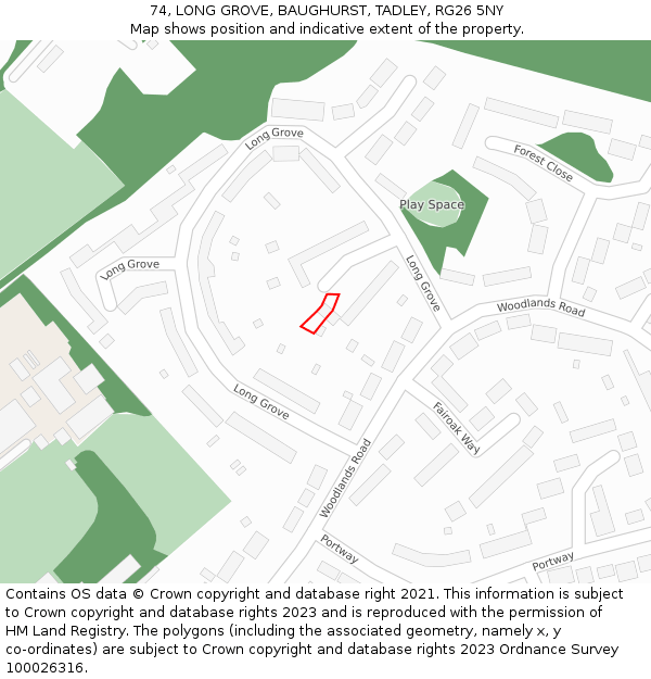 74, LONG GROVE, BAUGHURST, TADLEY, RG26 5NY: Location map and indicative extent of plot