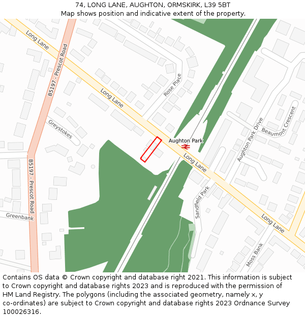 74, LONG LANE, AUGHTON, ORMSKIRK, L39 5BT: Location map and indicative extent of plot