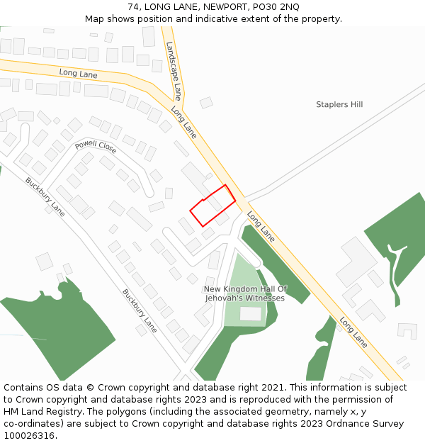 74, LONG LANE, NEWPORT, PO30 2NQ: Location map and indicative extent of plot