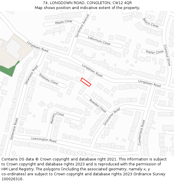 74, LONGDOWN ROAD, CONGLETON, CW12 4QR: Location map and indicative extent of plot