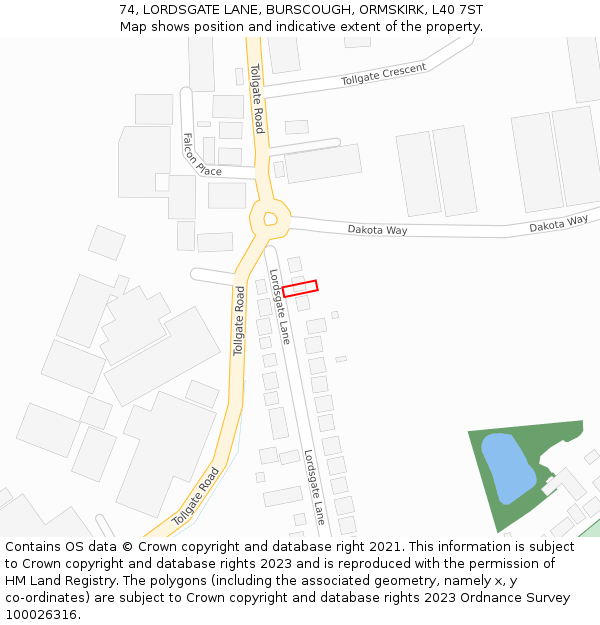 74, LORDSGATE LANE, BURSCOUGH, ORMSKIRK, L40 7ST: Location map and indicative extent of plot