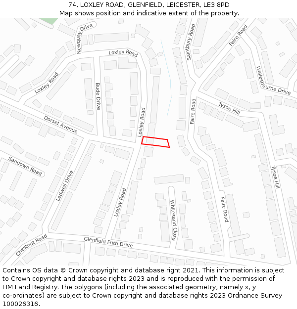 74, LOXLEY ROAD, GLENFIELD, LEICESTER, LE3 8PD: Location map and indicative extent of plot