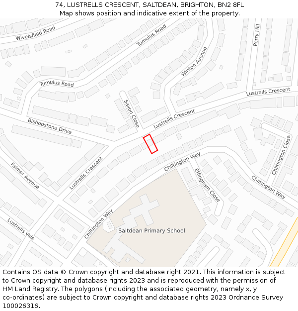 74, LUSTRELLS CRESCENT, SALTDEAN, BRIGHTON, BN2 8FL: Location map and indicative extent of plot