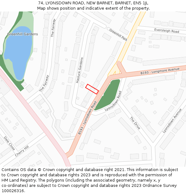74, LYONSDOWN ROAD, NEW BARNET, BARNET, EN5 1JL: Location map and indicative extent of plot
