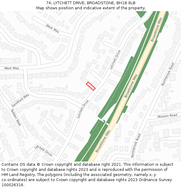 74, LYTCHETT DRIVE, BROADSTONE, BH18 9LB: Location map and indicative extent of plot