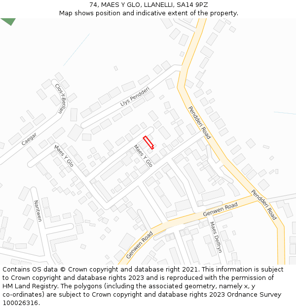 74, MAES Y GLO, LLANELLI, SA14 9PZ: Location map and indicative extent of plot