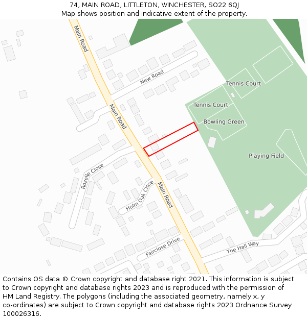 74, MAIN ROAD, LITTLETON, WINCHESTER, SO22 6QJ: Location map and indicative extent of plot