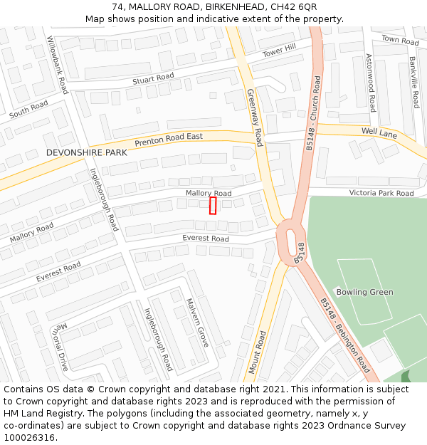 74, MALLORY ROAD, BIRKENHEAD, CH42 6QR: Location map and indicative extent of plot