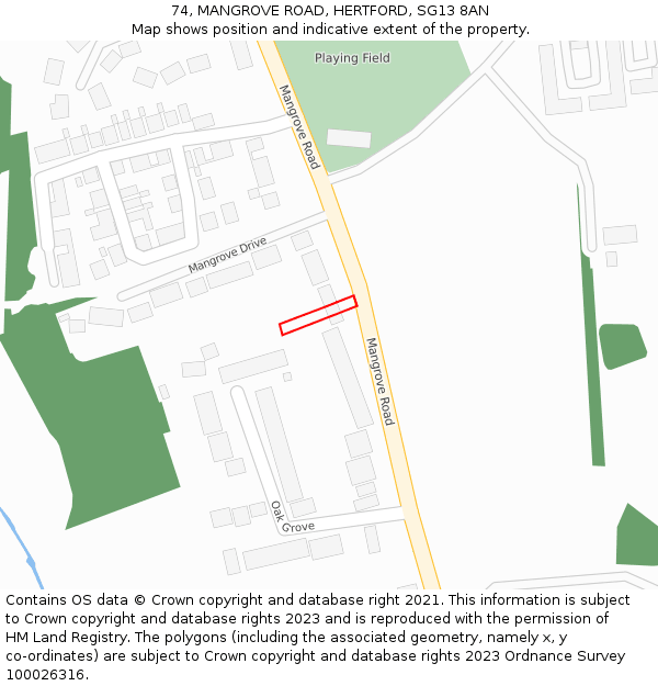 74, MANGROVE ROAD, HERTFORD, SG13 8AN: Location map and indicative extent of plot