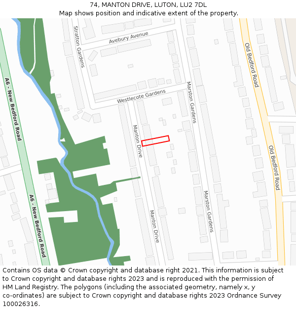 74, MANTON DRIVE, LUTON, LU2 7DL: Location map and indicative extent of plot