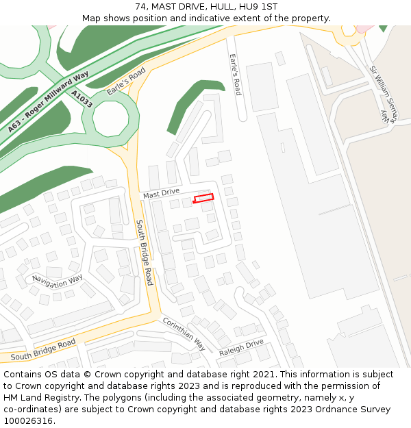 74, MAST DRIVE, HULL, HU9 1ST: Location map and indicative extent of plot