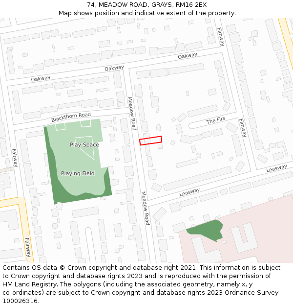 74, MEADOW ROAD, GRAYS, RM16 2EX: Location map and indicative extent of plot