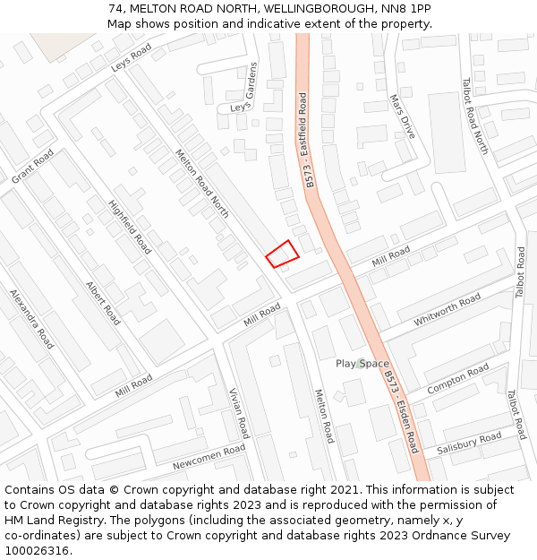 74, MELTON ROAD NORTH, WELLINGBOROUGH, NN8 1PP: Location map and indicative extent of plot