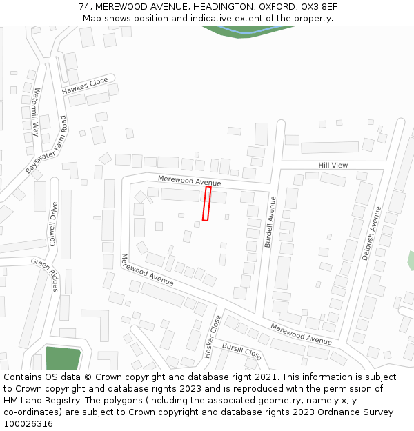 74, MEREWOOD AVENUE, HEADINGTON, OXFORD, OX3 8EF: Location map and indicative extent of plot