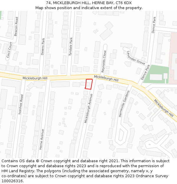 74, MICKLEBURGH HILL, HERNE BAY, CT6 6DX: Location map and indicative extent of plot