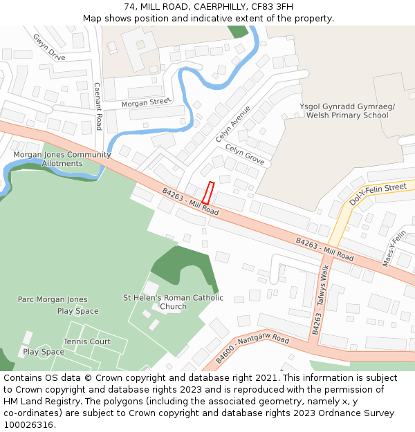 74, MILL ROAD, CAERPHILLY, CF83 3FH: Location map and indicative extent of plot