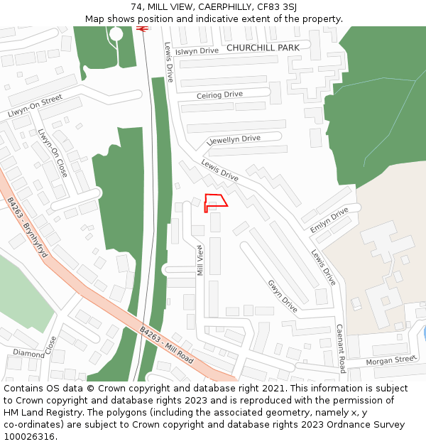 74, MILL VIEW, CAERPHILLY, CF83 3SJ: Location map and indicative extent of plot