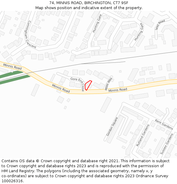 74, MINNIS ROAD, BIRCHINGTON, CT7 9SF: Location map and indicative extent of plot