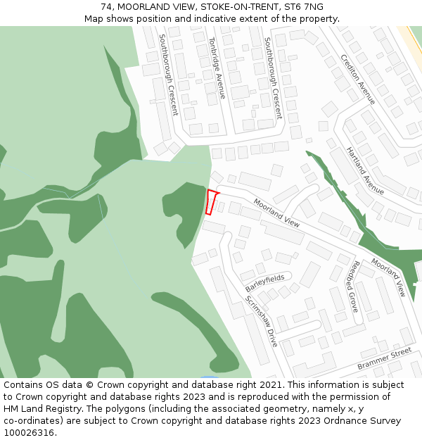 74, MOORLAND VIEW, STOKE-ON-TRENT, ST6 7NG: Location map and indicative extent of plot