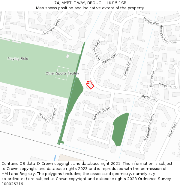 74, MYRTLE WAY, BROUGH, HU15 1SR: Location map and indicative extent of plot