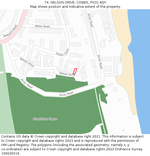 74, NELSON DRIVE, COWES, PO31 8QY: Location map and indicative extent of plot