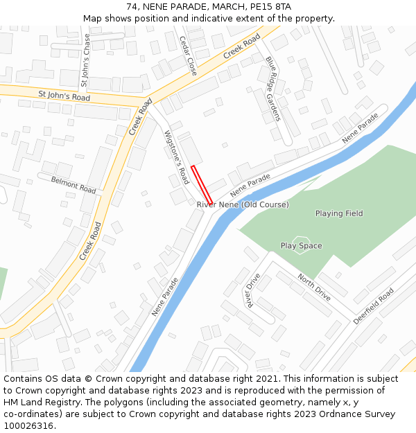 74, NENE PARADE, MARCH, PE15 8TA: Location map and indicative extent of plot