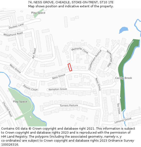 74, NESS GROVE, CHEADLE, STOKE-ON-TRENT, ST10 1TE: Location map and indicative extent of plot