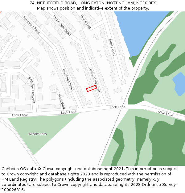 74, NETHERFIELD ROAD, LONG EATON, NOTTINGHAM, NG10 3FX: Location map and indicative extent of plot