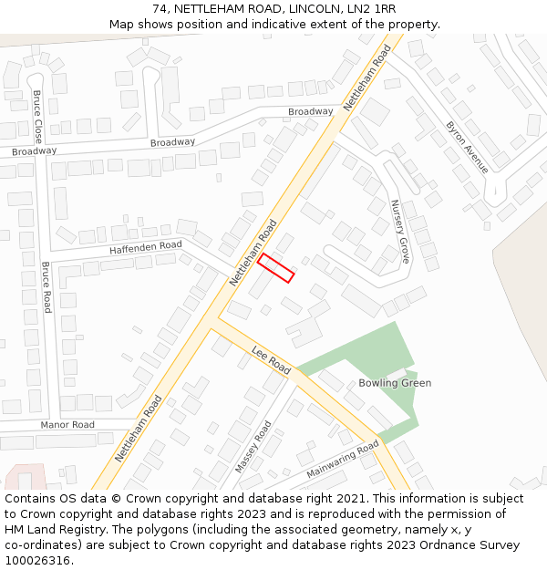 74, NETTLEHAM ROAD, LINCOLN, LN2 1RR: Location map and indicative extent of plot