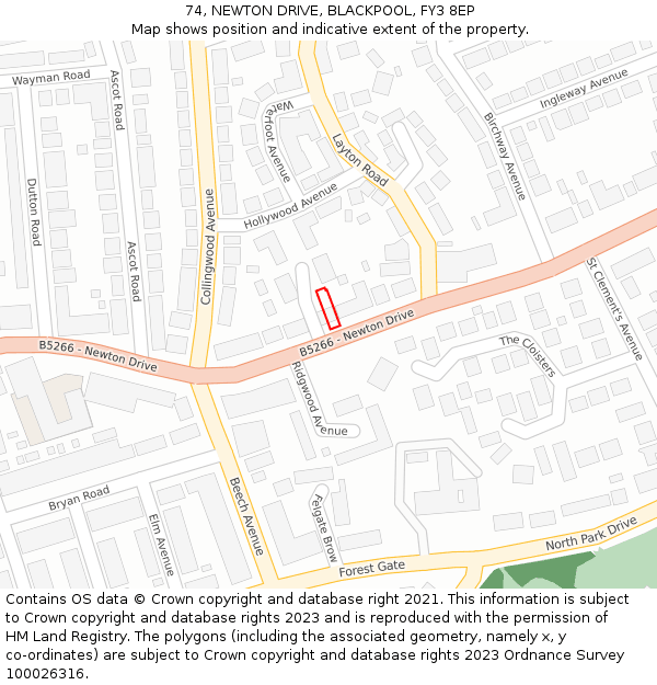 74, NEWTON DRIVE, BLACKPOOL, FY3 8EP: Location map and indicative extent of plot