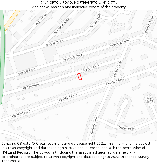 74, NORTON ROAD, NORTHAMPTON, NN2 7TN: Location map and indicative extent of plot