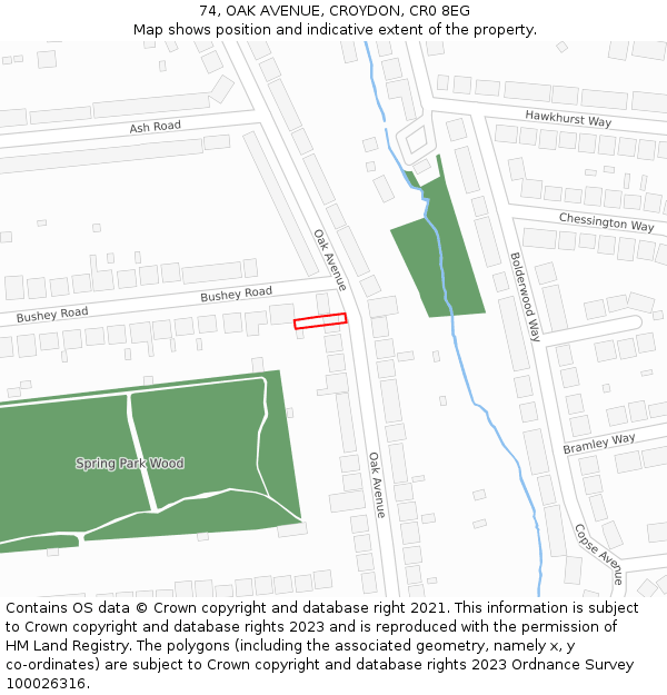 74, OAK AVENUE, CROYDON, CR0 8EG: Location map and indicative extent of plot