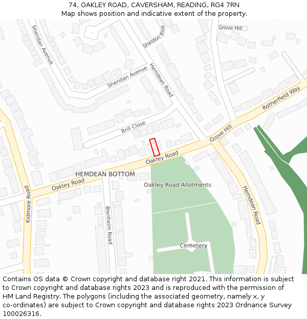 74, OAKLEY ROAD, CAVERSHAM, READING, RG4 7RN: Location map and indicative extent of plot