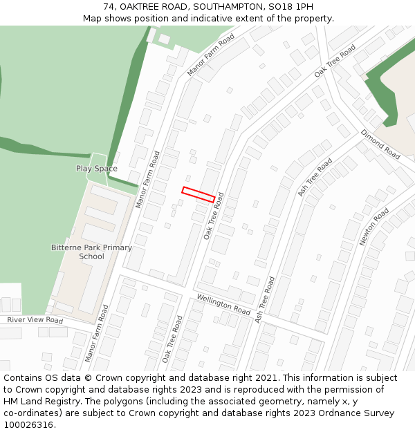 74, OAKTREE ROAD, SOUTHAMPTON, SO18 1PH: Location map and indicative extent of plot