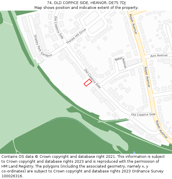 74, OLD COPPICE SIDE, HEANOR, DE75 7DJ: Location map and indicative extent of plot