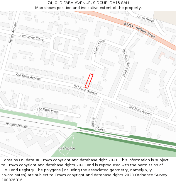 74, OLD FARM AVENUE, SIDCUP, DA15 8AH: Location map and indicative extent of plot