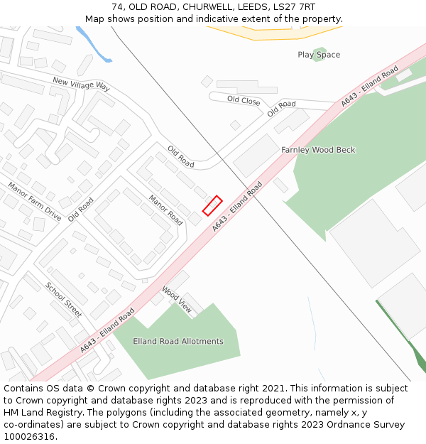 74, OLD ROAD, CHURWELL, LEEDS, LS27 7RT: Location map and indicative extent of plot