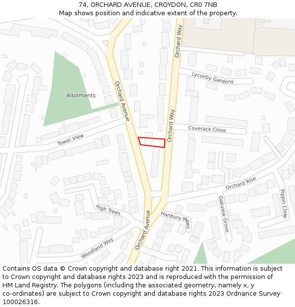 74, ORCHARD AVENUE, CROYDON, CR0 7NB: Location map and indicative extent of plot