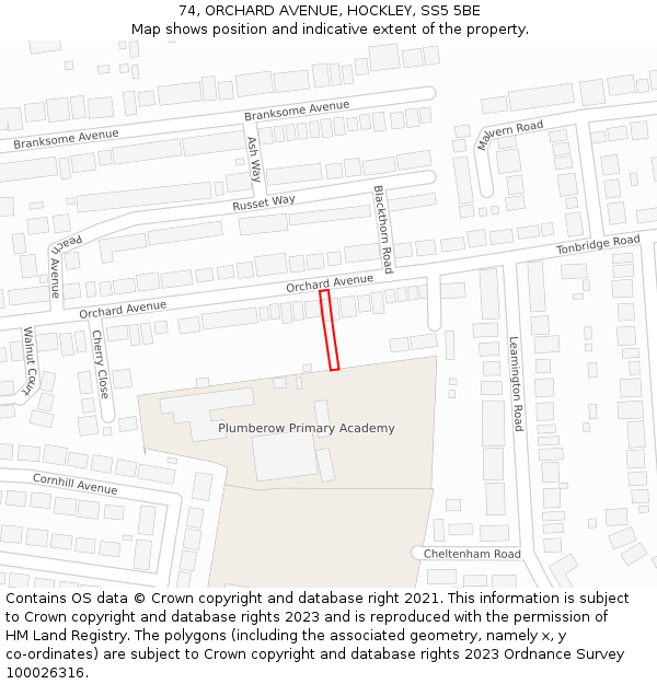 74, ORCHARD AVENUE, HOCKLEY, SS5 5BE: Location map and indicative extent of plot