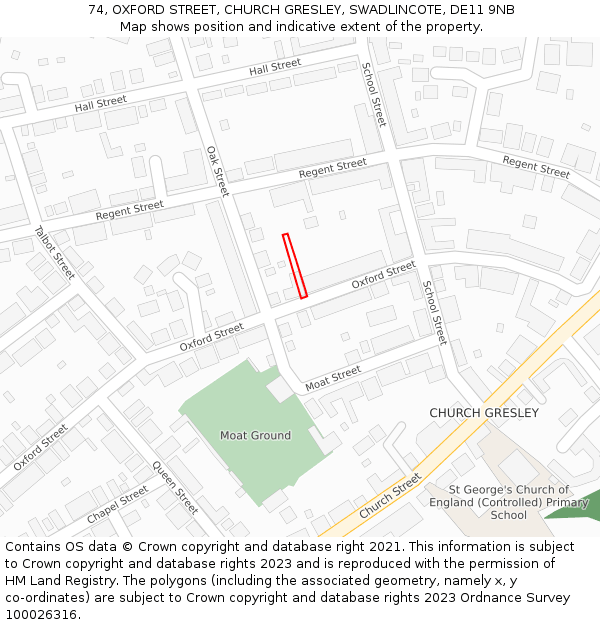 74, OXFORD STREET, CHURCH GRESLEY, SWADLINCOTE, DE11 9NB: Location map and indicative extent of plot