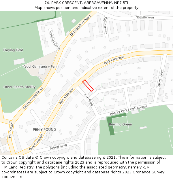 74, PARK CRESCENT, ABERGAVENNY, NP7 5TL: Location map and indicative extent of plot