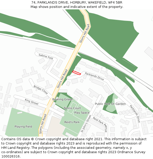 74, PARKLANDS DRIVE, HORBURY, WAKEFIELD, WF4 5BR: Location map and indicative extent of plot