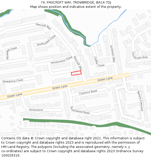 74, PAXCROFT WAY, TROWBRIDGE, BA14 7DJ: Location map and indicative extent of plot